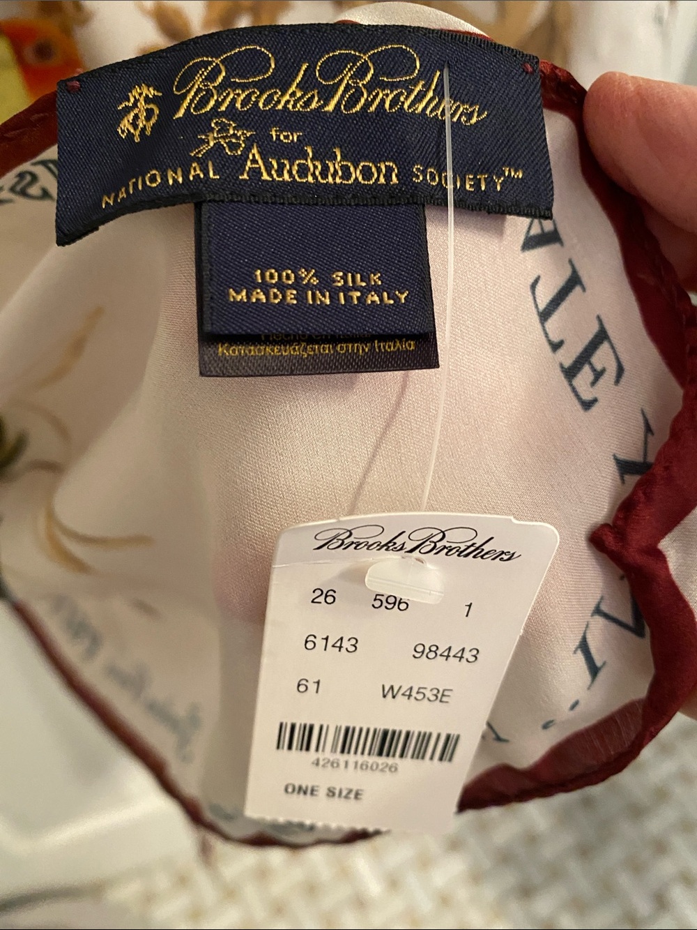 Brooks Brothers Parrot Print Scarf in Green, Orange and Cream - Picture 2 of 2